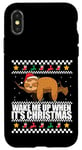 Coque pour iPhone X/XS RÉVEILLE-MOI QUAND C'EST NOËL ! Meme Sloth Santa Ugly