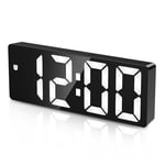 OQIMAX Réveil Numérique, Horloge Digital avec Écran LED, Affiche Date, Réveil Matin, Horloge Numérique avec Touche Snooze, Alimenté par USB/Batterie, DST, Noir et Chiffres Blancs