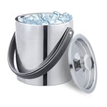 Relaxdays Ice Cube Tray, Stainless Steel, Double-Walled, Bucket with Lid & Handle, 1.5 Litre, Cooler, Silver