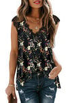 Aokosor Summer Tops for Women V Neck Lace Vests Ladies Casual Sleeveless Tank Black Floral Size 18-20