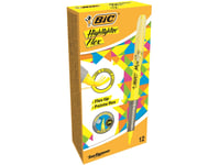 Bic Överstrykningspenna Flex, 12 Stk, Gul, Penselspids, Gul, Plast, 1 Mm