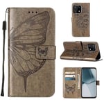 Oneplus 10 Pro 5g Flip Case Butterfly Kohokuvioitu Pu Nahkainen Kickstand luottokorttikotelon kansi - harmaa