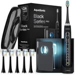 Aquasonic Black Series PRO Ultra Whitening Toothbrush w UV Sanitizing Base 4 & &