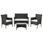 Juskys Ensemble de Meubles en polyrotin Fort Myers 4 Personnes avec canapé 2 Places, 2 chaises, Table et Coussins d'assise mobilier de Balcon - Rembourrage Noir et crème, Milieu