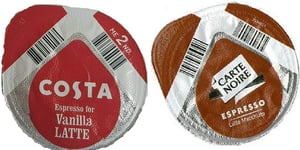 24 x Tassimo Costa Espresso for Vanilla Coffee T-Discs Only 3 x Carte Noire Latte Coffee Pods only, Sold Loose