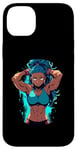 Coque pour iPhone 14 Plus Blue Hair Dark Skin Fitness Modèle Posant Illustration