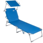 Casaria Chaise Longue Pliable Ibiza Bleu Dossier réglable Pare-Soleil intégré Compacte et transportable Toile imperméable