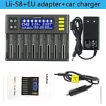 VeitoKala Lii-PD2 LII-PD4 Lii-S8 Dock batterie Chargeur pour 18650 26650 21700 18350 AA AAA 3.7V/3.2V/1.2V lithium Nilaissée batteries - Type S8 and car EU