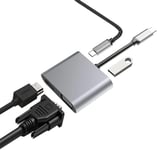 Hub Usb C Avec Type C,4 En 1 Hubs Usb,Affichage Double Écran,Usb C Vers 4K Hdmi/Hdtv,Adaptateur Vga,Chargement Usb 3.0,Hub D'Ordinateur Pour Drdinateurs Portables Tablet Pc