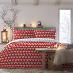 Fusion - Housse de Couette Noël Red Robin - 140 x 200 cm - Réversible (2 Couleurs) - 1x taie d'oreiller Incluse - Housse de Couette Red Robin Bird - Parure de lit de Noël en Rouge et Blanc