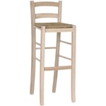 Tabouret de bar haut en bois avec assise en paille brute à peindre h80 cm