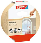 tesa Masking Tape Curves - Curved tape with extra strong crepe for masking curves and irregular shapes - for rough and smooth surfaces - 25 mx 38 mm, Off White