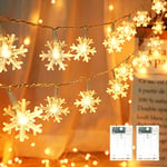 [Lot de 2] Lumières de Noël Intérieure, BrizLabs 4M 40 LED Guirlande Lumineuse de Flocon de Neige à Piles Fairy Lights Décoration pour Maison Chambre Mariage Fête Extérieure, Blanc Chaud