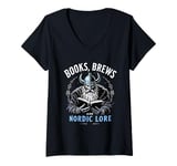 Womens Books, Brews and Nordic Lore Viking graphic for Book lovers V-Neck T-Shirt