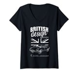 Womens British Classic Sports Super Car Jaguar E-Type V-Neck T-Shirt