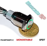 Bouton Spdt Monostable LED Vert 12V Étanche Auto Moto Camper Nautique PC