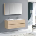 Ensemble pour salle de bain edge 1300 - dans différentes couleurs - armoire de toilette et colonne en option Sans miroir, Sans meuble mural, Effet