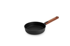 Woll Eco Logic QXR Poêle plate en fonte d'aluminium - Induction - Diamètre : 20 cm - Hauteur : 5 cm - Avec manche en bois amovible et durable - Convient pour tous les types de cuisinières - Sans PFAS