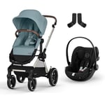 CYBEX Gold EOS Lux Poussette 2 en 1, de la naissance jusqu'à 22 kg (environ 4 ans), Sky Blue, inclus EOS Adapter et CYBEX Cloud G i-Size, Moon Black