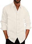 COOFANDY Mens Shirts Long Sleeve Linen Shirts Slim Fit Casual Shirts Summer Shirts Dress Shirts Holiday Shirt Plain Basic White L