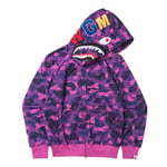 Den nya Bape hoodie Shark Mouth Ape Camo Print Cotton Full Zip Jacket fo W zX lila lila XL