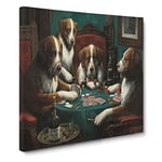 Dogs Playing Poker by Cassius Marcellus Coolidge Classic Painting Canvas Wall Art Print Ready to Hang, Framed Picture for Living Room Bedroom Home Office Décor, 14x14 Inch (35x35 cm)