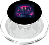 Paysage urbain futuriste Cyberpunk la nuit avec lune rose PopSockets PopGrip pour MagSafe