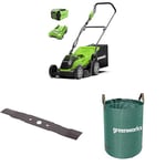 Greenworks 40V Cordless Lawnmower, 35cm Cutting Width, with 2Ah Battery & Charger-G40LM35K2 + Greenworks Tools 120 L garden waste bag + Greenworks Original 35 cm replacement blade