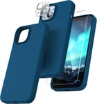 5 En 1 Coque Iphone 14 Plus Kit Contenir 2 Verre Trempe 2 Camera Arriere Protecteur Pour Iphone 14 Plus Coque Silicone Antichoc 360 Degres Protection Complete Bleu Minuit