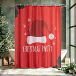 WELTRXE Christmas Shower Curtain, Mould Proof Mildew Resistant Shower Curtain, Santa Hat Pattern, 183X183cm Red Polyester Fabric Bathtub Curtain with 12 Hooks, Weighted Hem, Water Resistant, Quick Dry