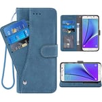 ELISORLI Compatible with Samsung Galaxy Note 5 Wallet Case Wrist Strap Lanyard Leather Flip Card Holder Stand Full Body Cell Phone Cover for Glaxay Note5 Gaxaly Notes 5s Five Women Men-Blue