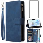 Asuwish Compatible with OnePlus 8 Pro One Plus 8Pro 5G Wallet Case Tempered Glass Screen Protector and Leather Flip Cover Card Holder Stand Cell Phone Cases for On 1Plus 1 + Plus8 1+ Women Men Blue