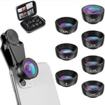 7 en 1 Universel Kit de lentilles de caméra, Objectif Grand Angle, Macro, Fisheye, Kaléidoscope, Filtre étoile pour iPhone Samsung et la Plupart des Smartphone Trépied Déclencheur à Distance