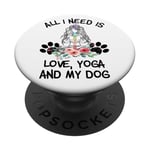 Tout ce dont j'ai besoin, c'est de l'amour, du yoga et de la méditation sur le chakra pour mon amoureux des chiens PopSockets PopGrip Adhésif