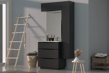 Meuble sous vasque à poser Pamili noir mat 80 cm + plan vasque en résine blanc