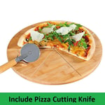 Round Bamboo Pizza Cutting Board with Pizza Cutter, 33cm