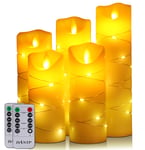 LED Candle, with Embedded Fairy String Lights,5-Piece LED Candle, with 10-Key Remote Control, 24-Hour Timer Function, Dancing Flame, Real Wax, Battery-Powered. (Ivory White)