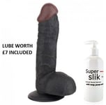 BLACK DILDO 7.5 Inch Realistic Hoodlum with Balls Suction Cup Anal/Vagina LUBE