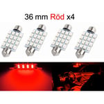 Spollampa 36mm röd 4-pack Led 2835SMD  C5W SV8.5 Röd