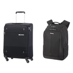 Samsonite Base Boost - Spinner S (Length: 40 cm) Hand Luggage, 55 cm, 39 litre, Black & Guardit 2.0 - Laptop Backpack 15.6", 44 cm, 22.5 L, Black (Black)