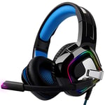 Gaming Headset - August EPG100L - Stereo Surround Sound Noise Cancellation Wired Headphones with Adjustable Microphone and RGB Light Compatible PC Mac Tablets Phones