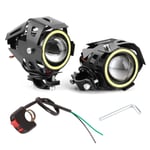 2ST 12V 30W 3000lm U7 LED Angel Eyes Spotlight White Light IP68 Motorcykelstrålkastare med strömbrytare