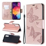 Butterfly läder Samsung Galaxy A50 fodral - Rosa Rosa