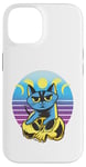 Coque pour iPhone 14 Chat bleu crâne jaune croissant de lune pleine lune céleste