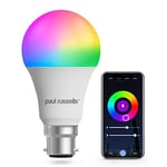 paul russells Smart LED GLS Bulb, 8.5W B22, Bayonet,Works with Amazon Alexa and Google Home Light Bulbs,60W Energy Saving, No Hub Required, Multicolor, RGBCW 2700K-6500K Wi-Fi 2.4GHz Only, Pack of 1