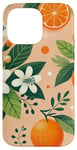 Coque pour iPhone 14 Pro Max Agrumes orange avec fleurs sur fond de pêche