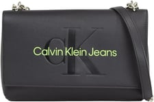 Calvin Klein Jeans Sac à Bandoulière Femme Sculpted Flap Moyen, Noir (Black/Dark Juniper), Taille Unique