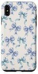 Coque pour iPhone XS Max Charmant ruban en toile bleue et blanche avec nœuds en forme de fleur