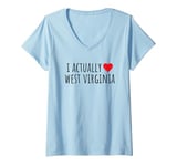 Womens I ACTUALLY LOVE (HEART) WEST VIRGINIA – American State V-Neck T-Shirt