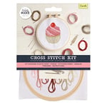 Simply MAKE Kit de broderie au point de croix – Motif cupcake pour enfants et adultes, avec cerceau, fil à broder, tissu et aiguille – Parfait pour les travaux manuels adultes et débutants – Kit de